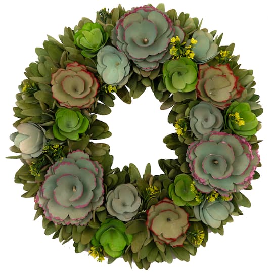14" Wooden Spring Mini Flowers Artificial Wreath By Northlight in Green | Michaels®